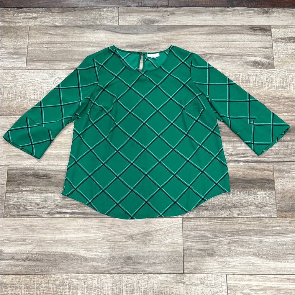 Charter Club Green Checkered Blouse
